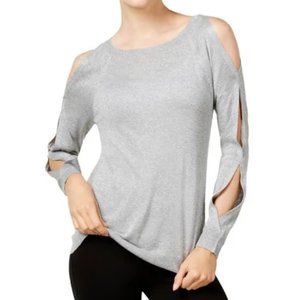 Vince Camuto Shimmer Metallic Cutout Long Sleeve Blush Pink Knit Raglan Sweater